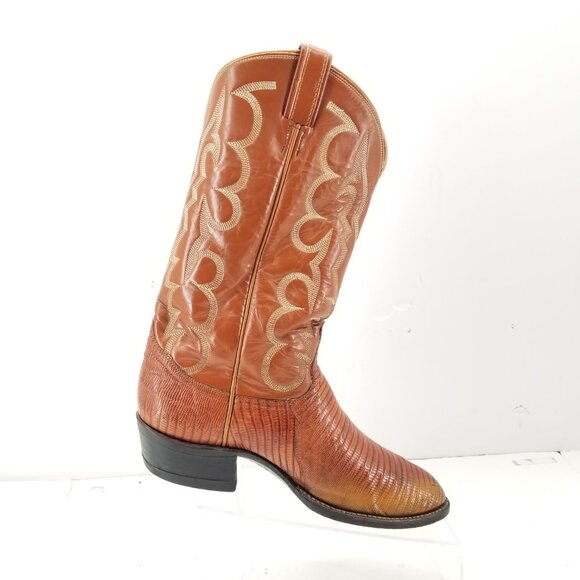 Tony Lama Teju LizardBoots Mens Vintage Cowboy Western Pull on Brown 8025 8.5 - Picture 4 of 10